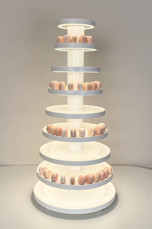 Podświetlana wielopoziomowa patera deserowa Luna Macaron 9 White LED na makaroniki